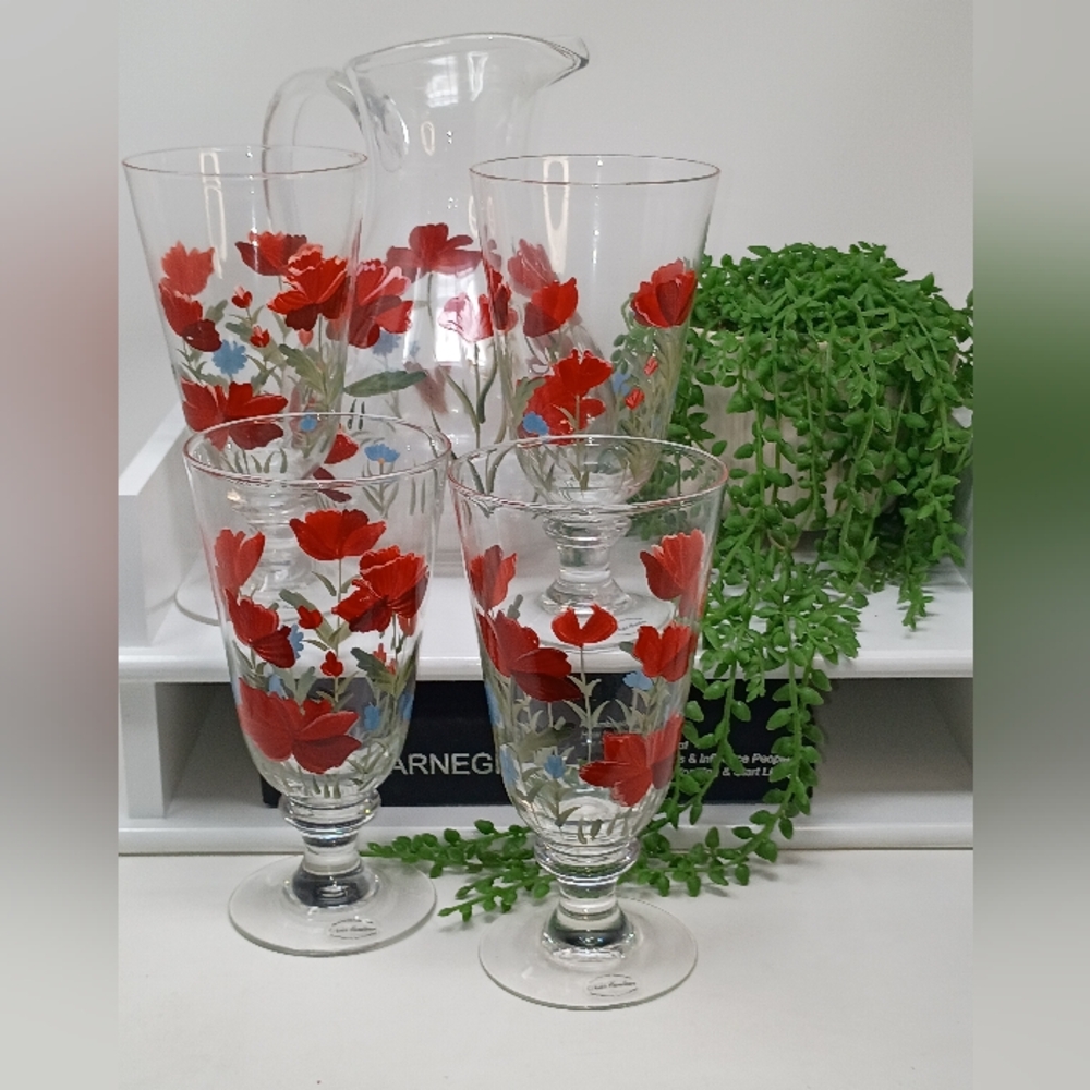 Noble Excellence Hand Painted Drinkware Set, Pitcher And Four Glasses - Picture 7 of 8